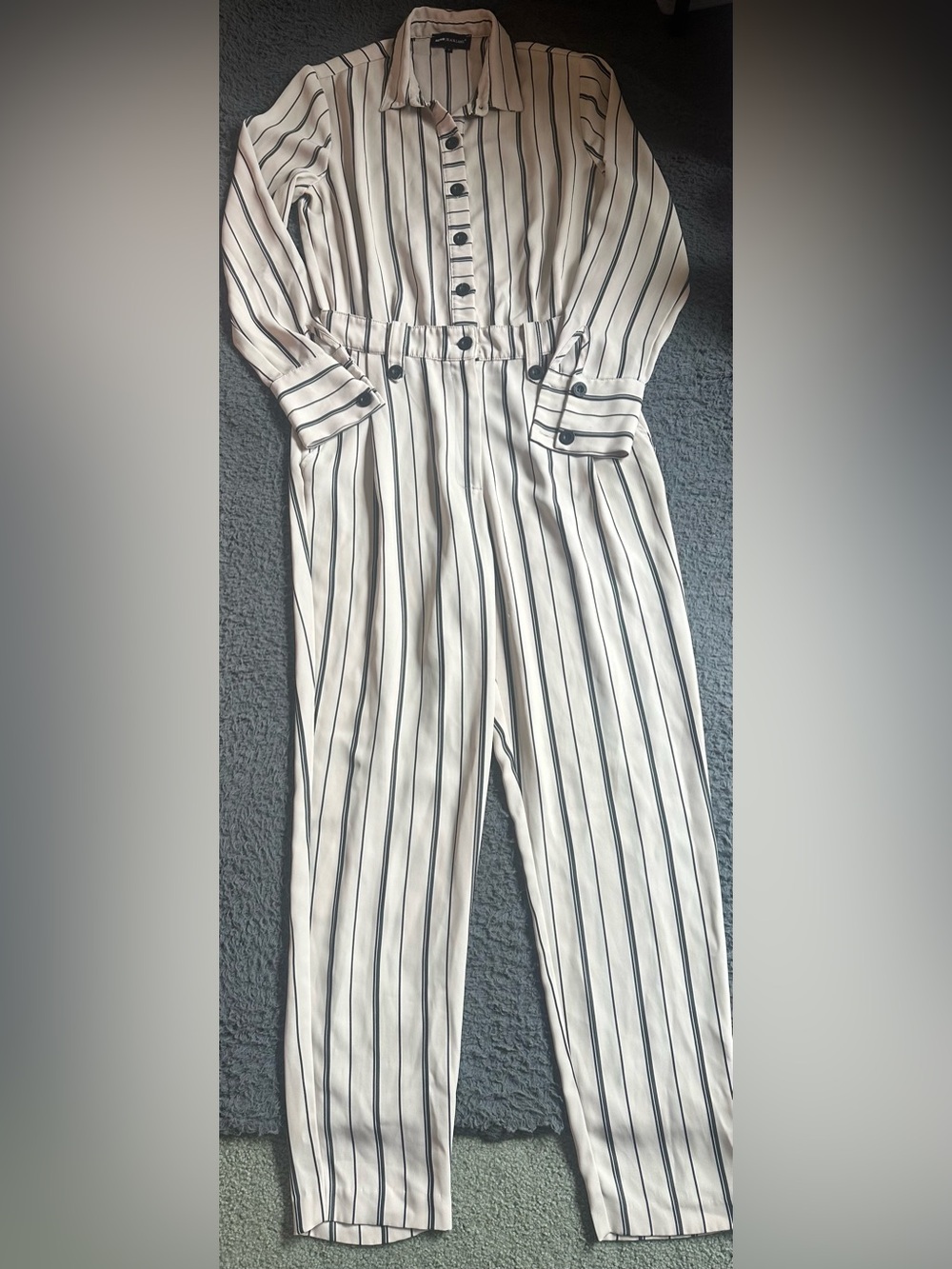 Astrid Black Label Cream and Black Stripped Jumpsuit Size Small